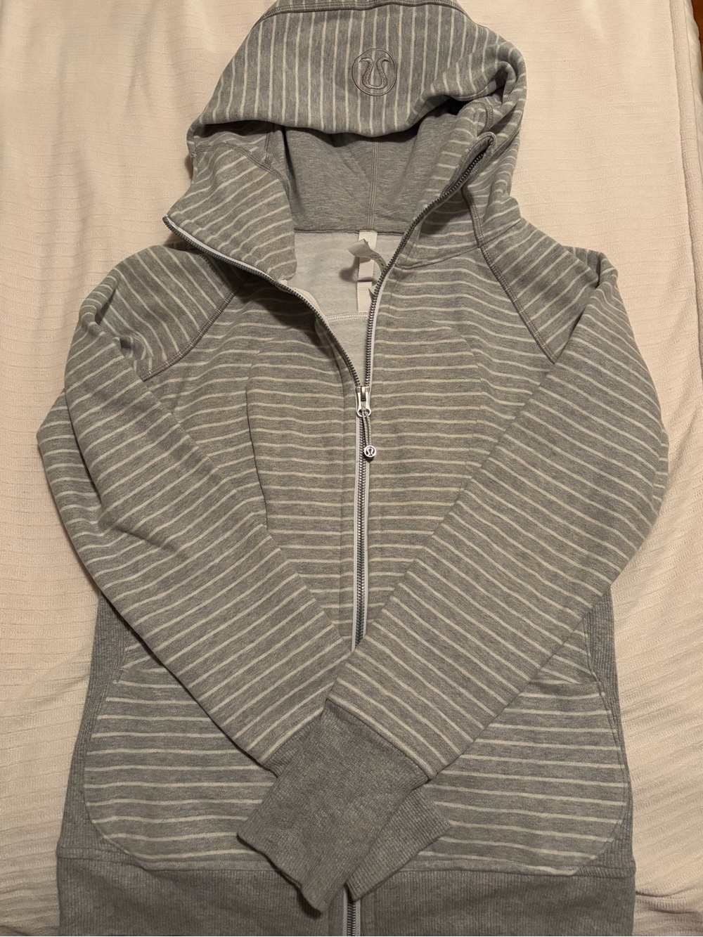 lululemon athletica Gray Striped Hooded Zip-Up Hoodie